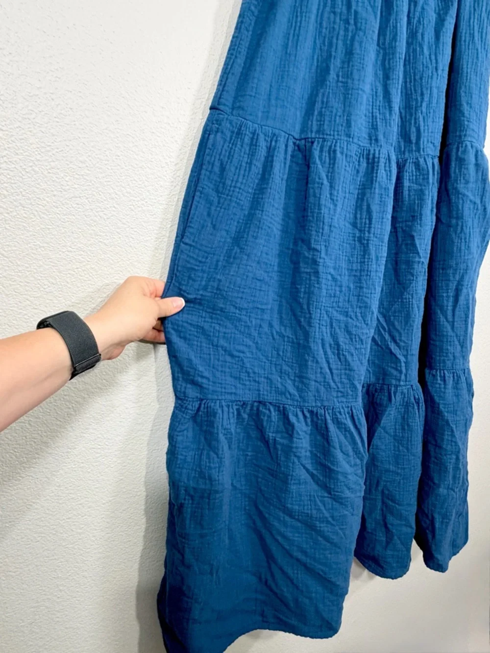 J. Crew Dress Ruffle Straps Maxi Spring Summer Pockets 100% Cotton Blue Women XL
